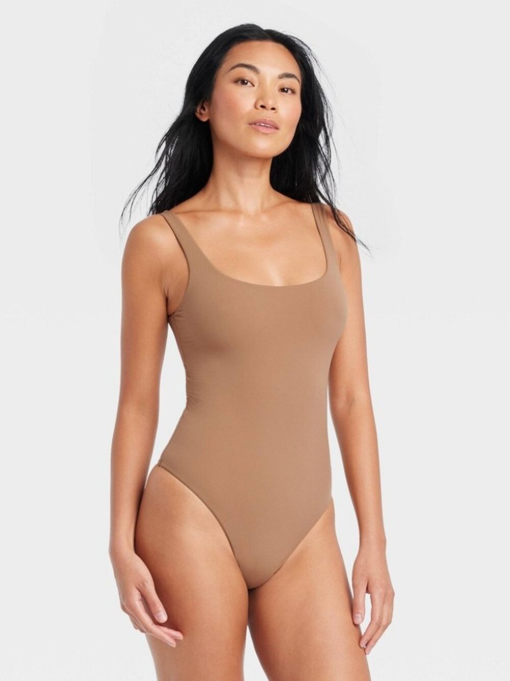 Auden Luxury Collection 4-Way Stretch Thong Sleeveless Bodysuit Camel XL